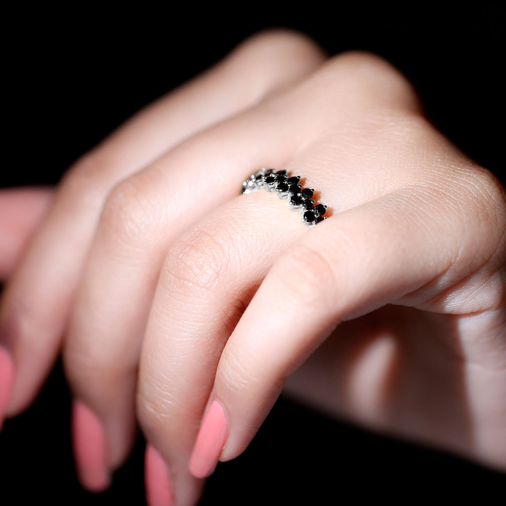 Round Black Spinel Cluster Eternity Ring in Prong Setting Black Spinel - ( AAA ) - Quality - Rosec Jewels