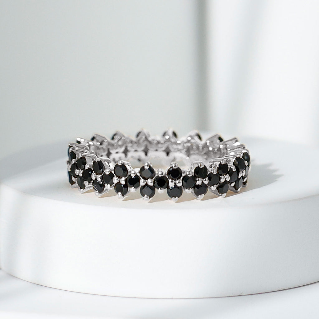 Round Black Spinel Cluster Eternity Ring in Prong Setting Black Spinel - ( AAA ) - Quality - Rosec Jewels