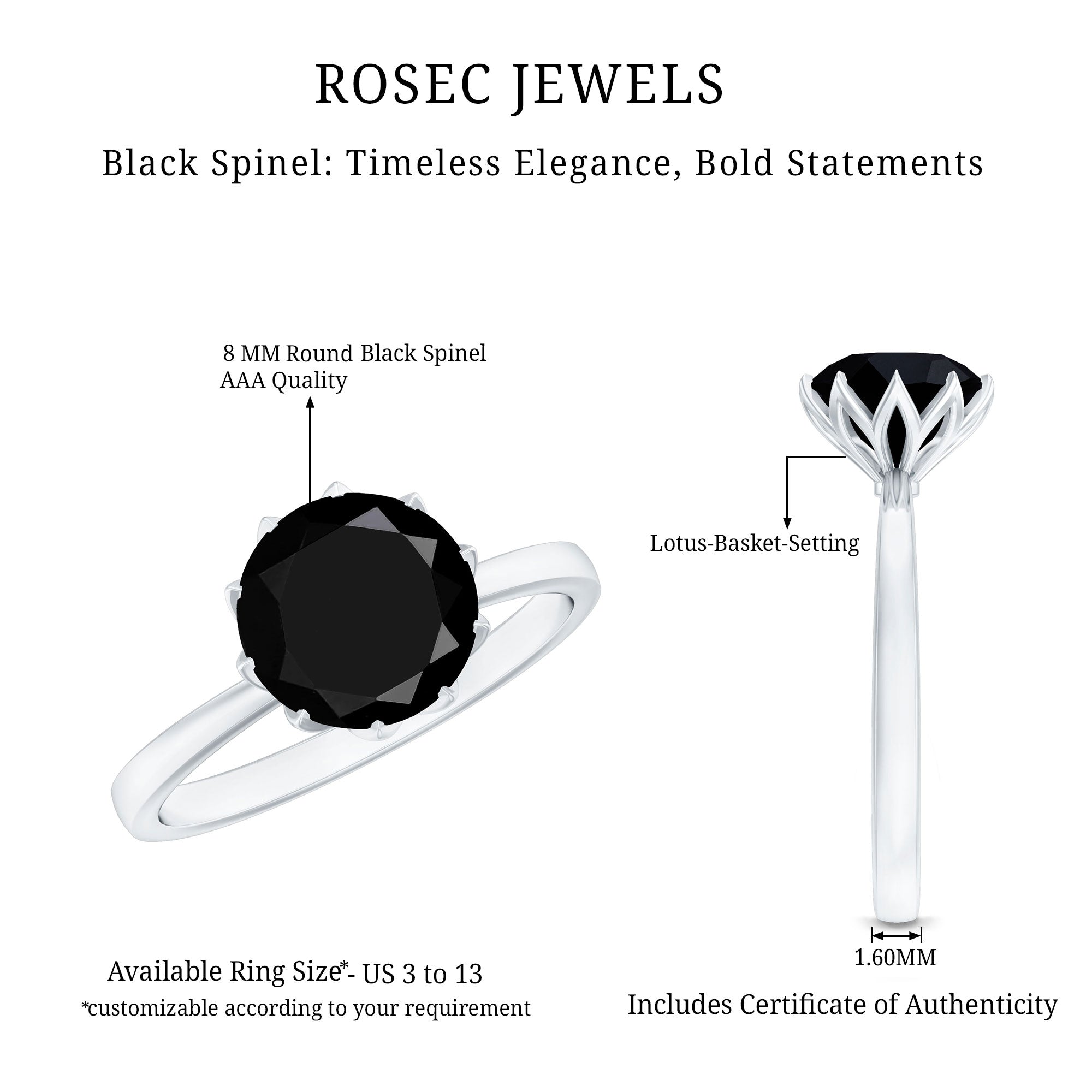 Rosec Jewels-Natural 2.68 Carat Black Spinel Solitaire Engagement Ring
