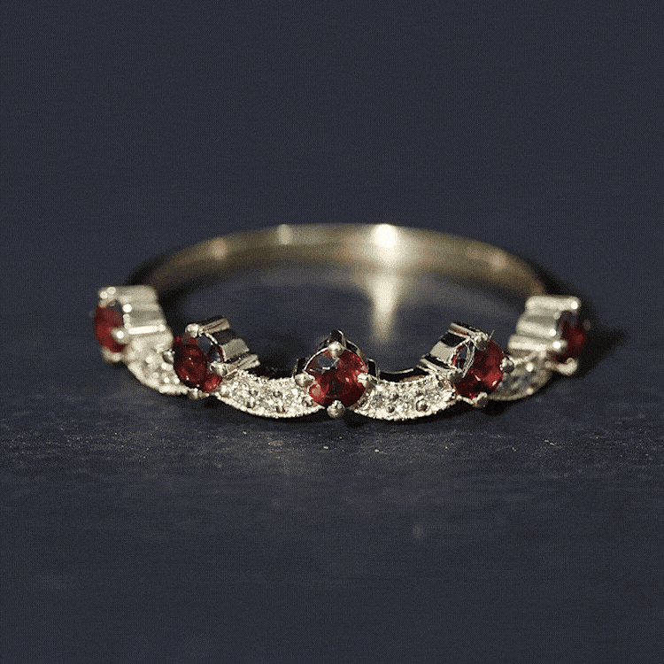Natural Garnet Diamond Half Eternity Ring for Anniversary AAA - Rosec Jewels