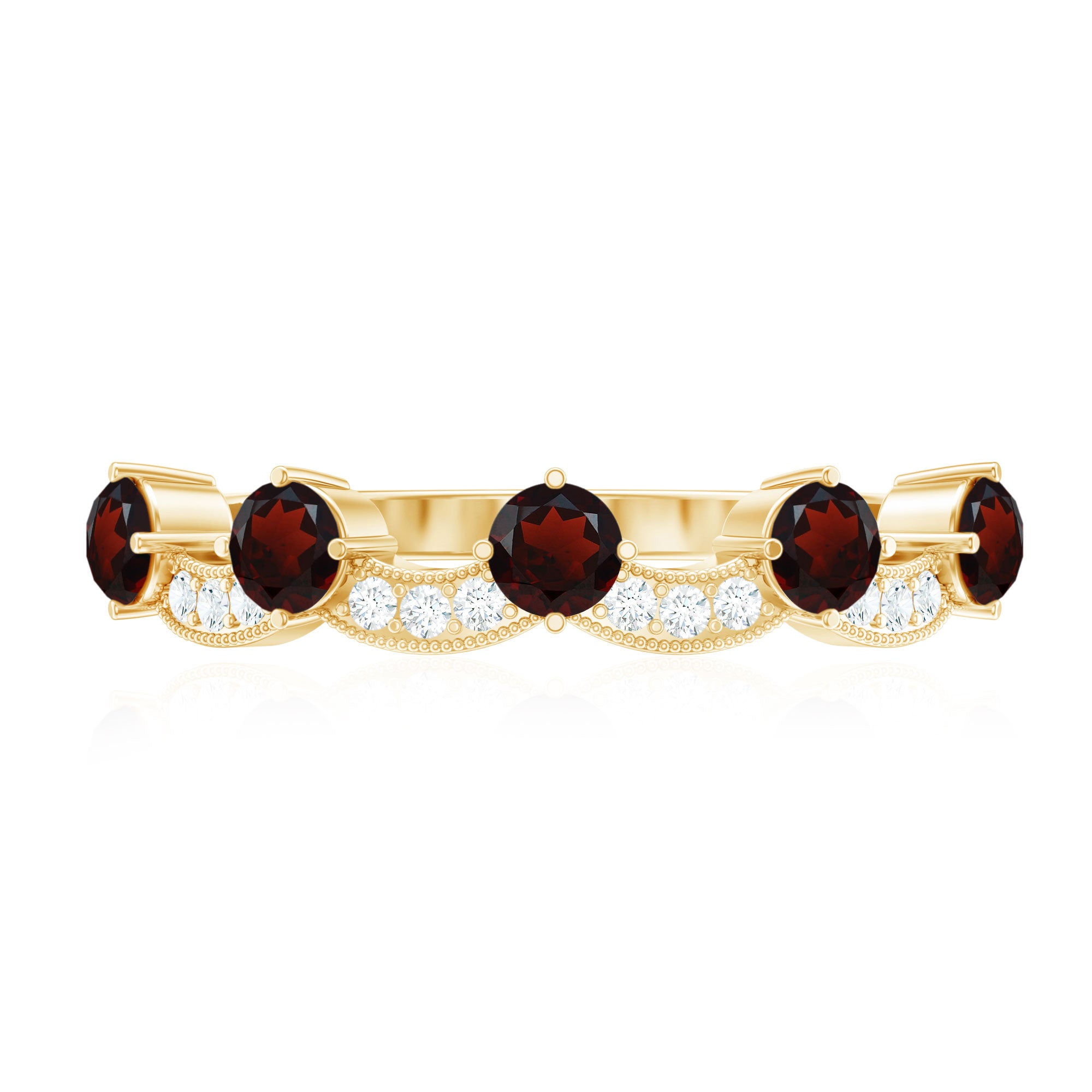 Natural Garnet Diamond Half Eternity Ring for Anniversary AAA - Rosec Jewels