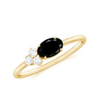 4x6mm Oval Cut Black Onyx Minimal Promise Ring with Diamond Trio AAA - Rosec Jewels