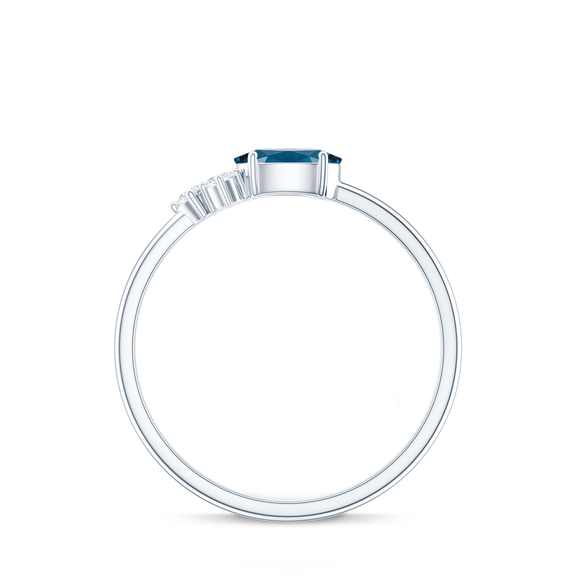 0.4 Carat Oval Cut London Blue Topaz East West Promise Ring with Diamond Trio AAA - Rosec Jewels