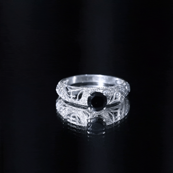 Vintage Style Black Onyx and Diamond Engagement Ring for Women AAA - Rosec Jewels