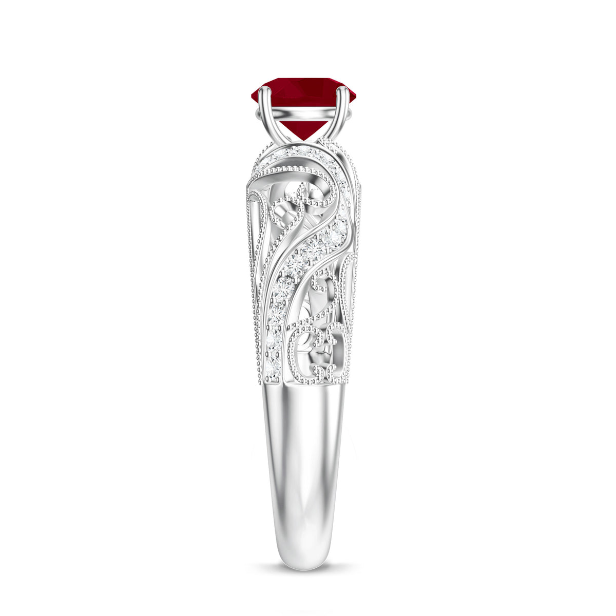 Vintage Style 0.6 Carat Ruby Engagement Ring with Diamond AAA - Rosec Jewels