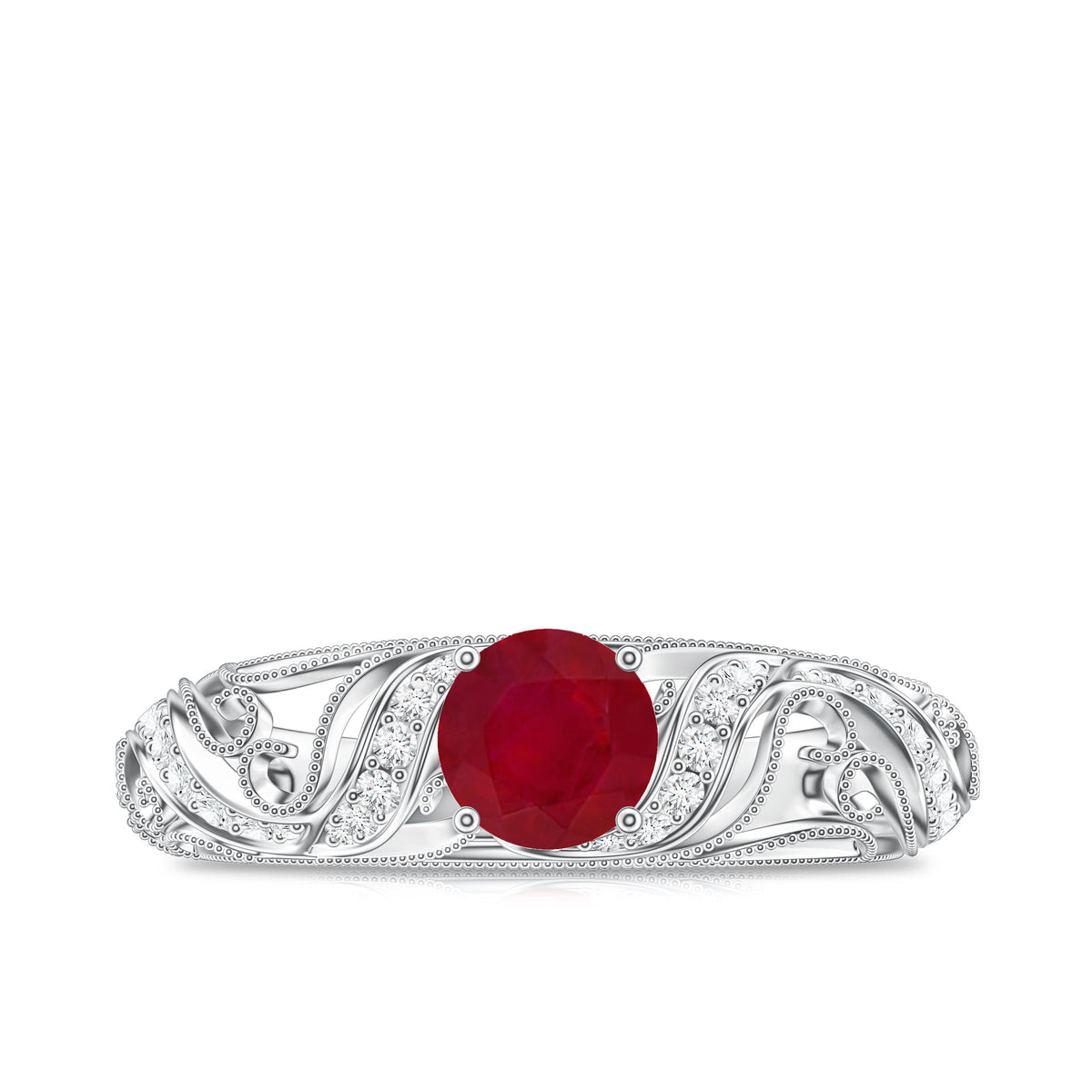 Vintage Style 0.6 Carat Ruby Engagement Ring with Diamond AAA - Rosec Jewels