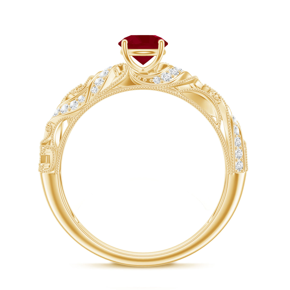 Vintage Style 0.6 Carat Ruby Engagement Ring with Diamond AAA - Rosec Jewels