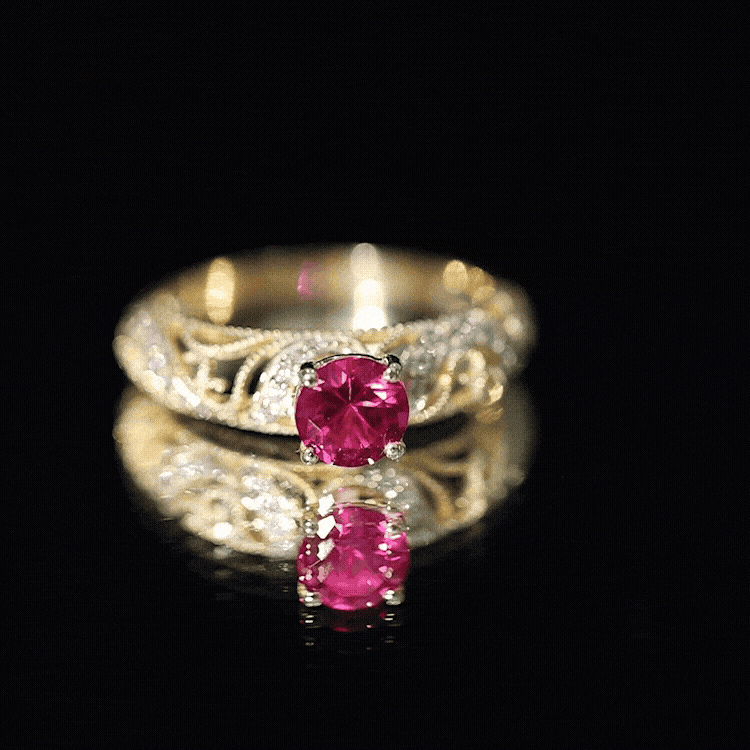 Lab Created Ruby and Diamond Vintage Inspired Engagement Ring AAAA - Rosec Jewels