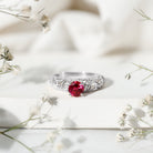 Lab Created Ruby and Diamond Vintage Inspired Engagement Ring AAAA - Rosec Jewels