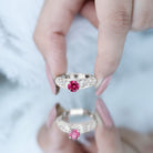 Lab Created Ruby and Diamond Vintage Inspired Engagement Ring AAAA - Rosec Jewels