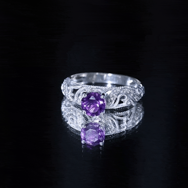 Vintage Inspired 1.2 Carat Amethyst Engagement Ring with Diamond AAA - Rosec Jewels