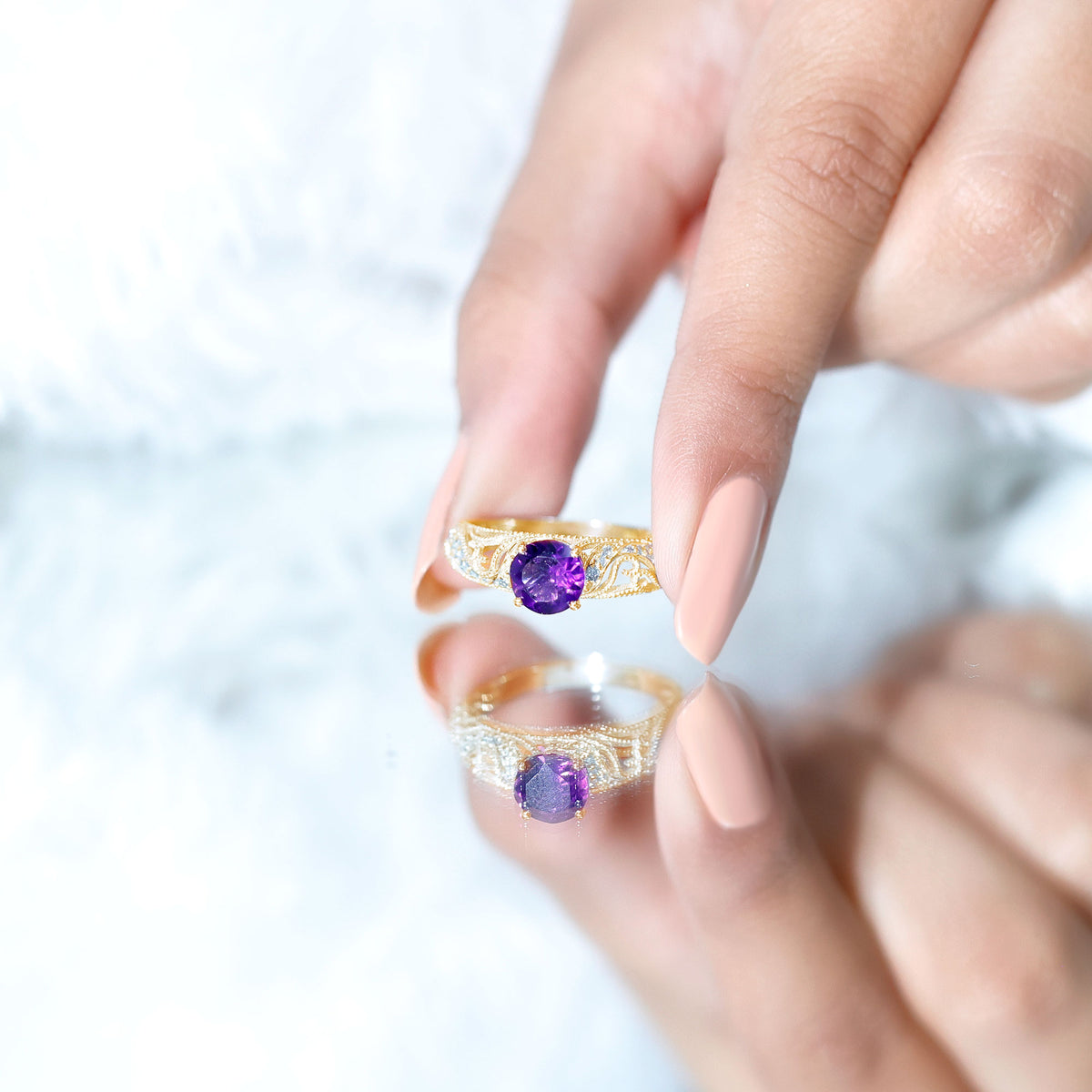 Vintage Inspired 1.2 Carat Amethyst Engagement Ring with Diamond AAA - Rosec Jewels