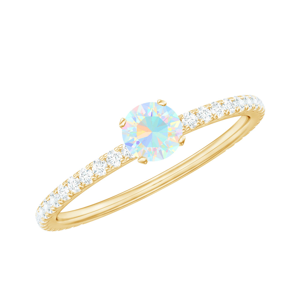 Simple Ethiopian Opal and Diamond Solitaire Ring Ethiopian Opal - ( AAA ) - Quality - Rosec Jewels