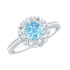Rosec Jewels-Genuine 0.8 Aquamarine Floral Engagement Ring with Diamond Side Stones