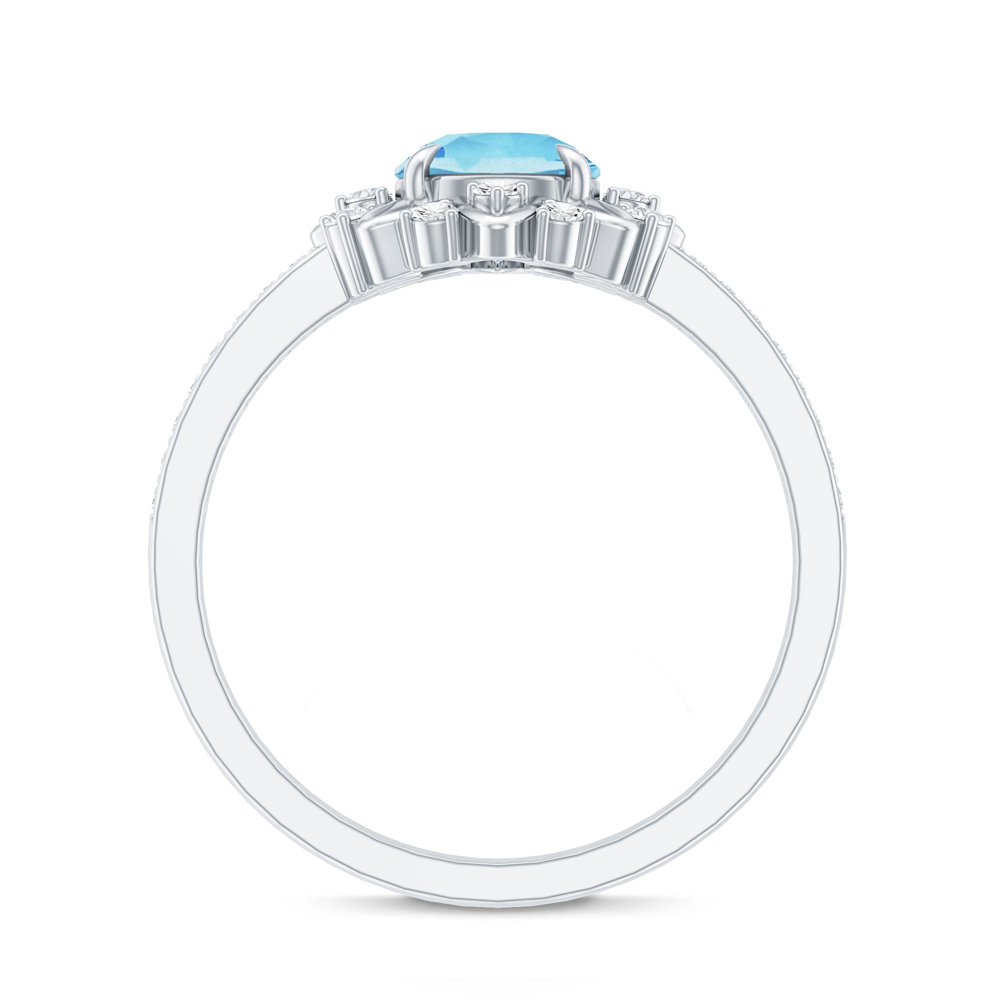 Rosec Jewels-Genuine 0.8 Aquamarine Floral Engagement Ring with Diamond Side Stones