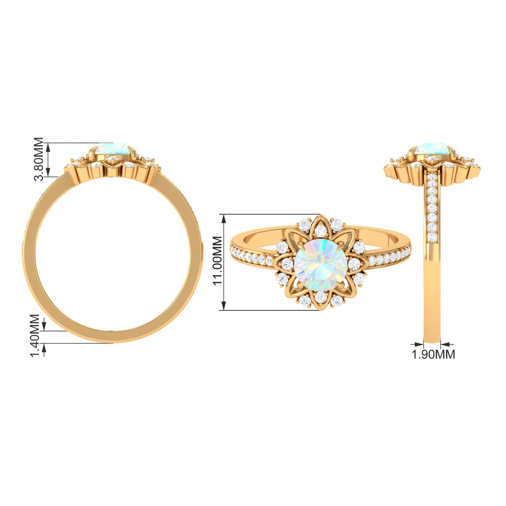 Rosec Jewels-Real Ethiopian Opal Flower Engagement Ring with Diamond Accent