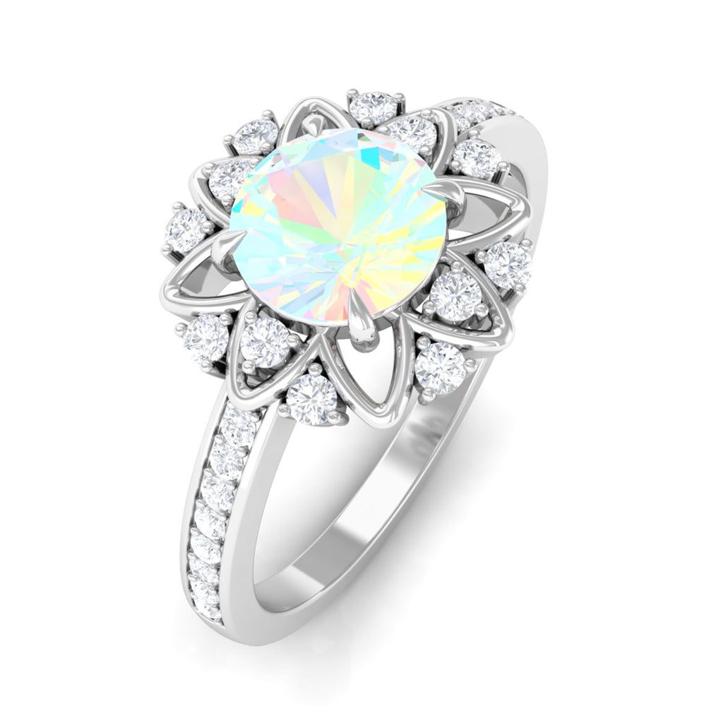 Rosec Jewels-Real Ethiopian Opal Flower Engagement Ring with Diamond Accent
