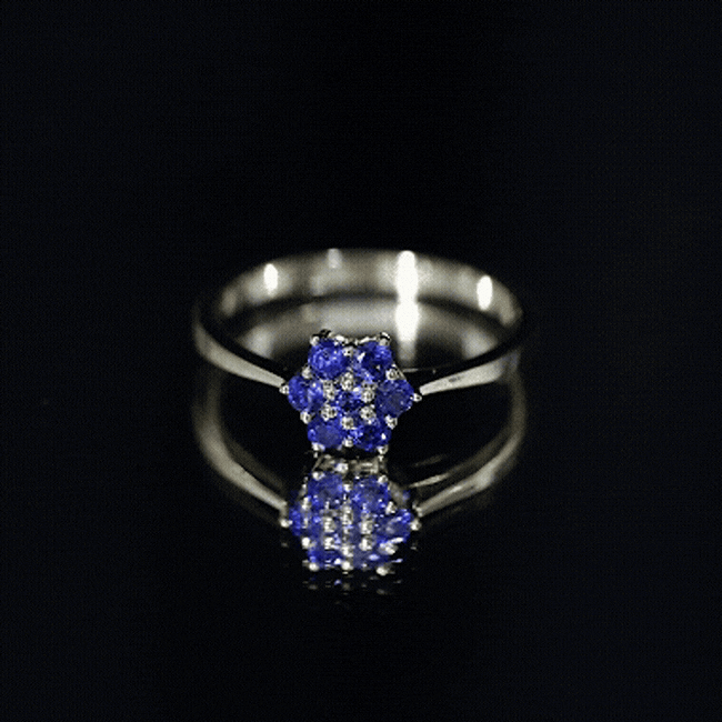 Rosec Jewels-1 CT Round Shape Blue Sapphire Cluster Flower Ring