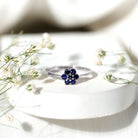 Rosec Jewels-1 CT Round Shape Blue Sapphire Cluster Flower Ring