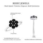 Rosec Jewels-Natural Black Spinel Flower Engagement Ring with Certificate