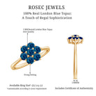 Rosec Jewels-Genuine London Blue Topaz Flower Engagement Ring With Certificate