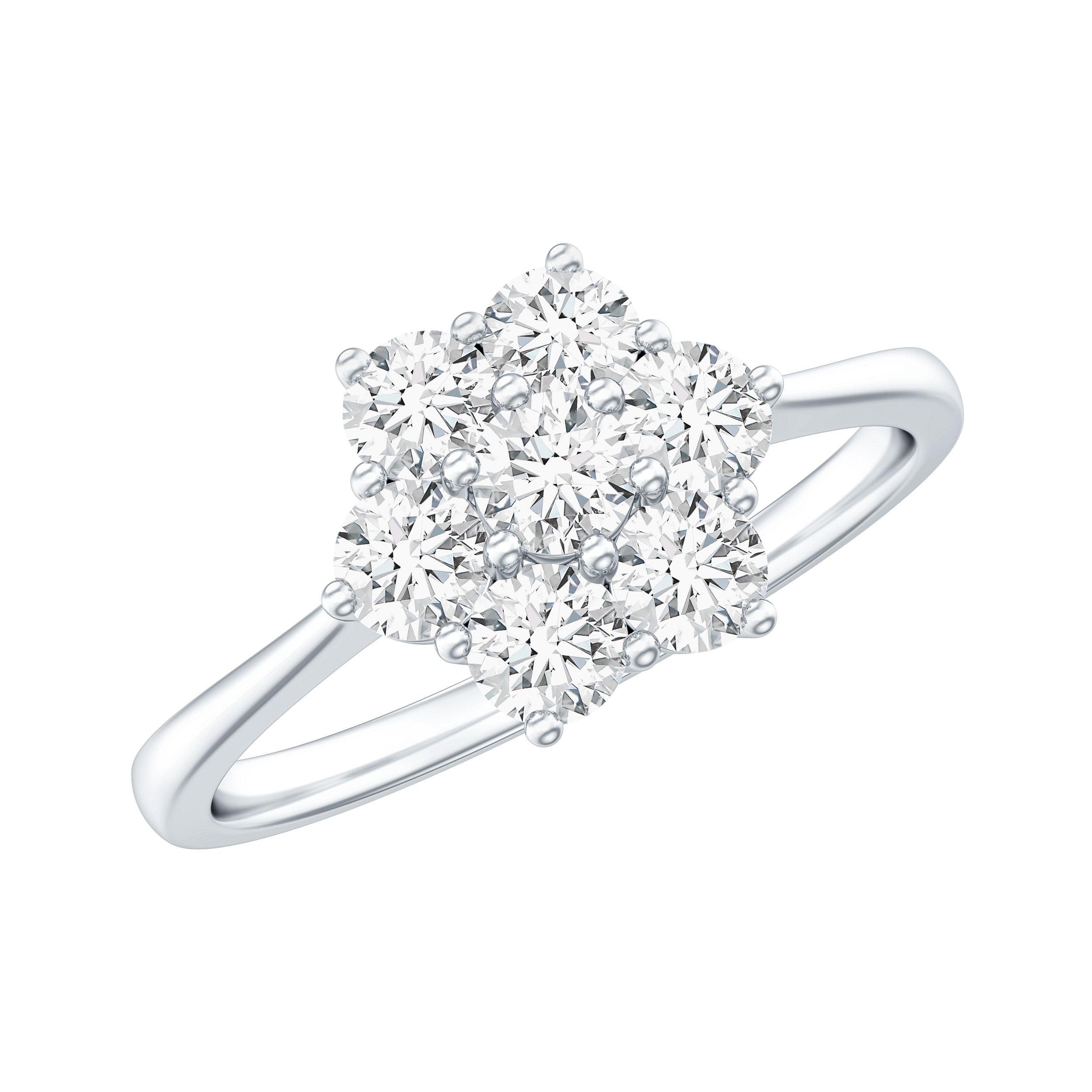 Rosec Jewels-Round Shape Moissanite Cluster Flower Engagement Ring