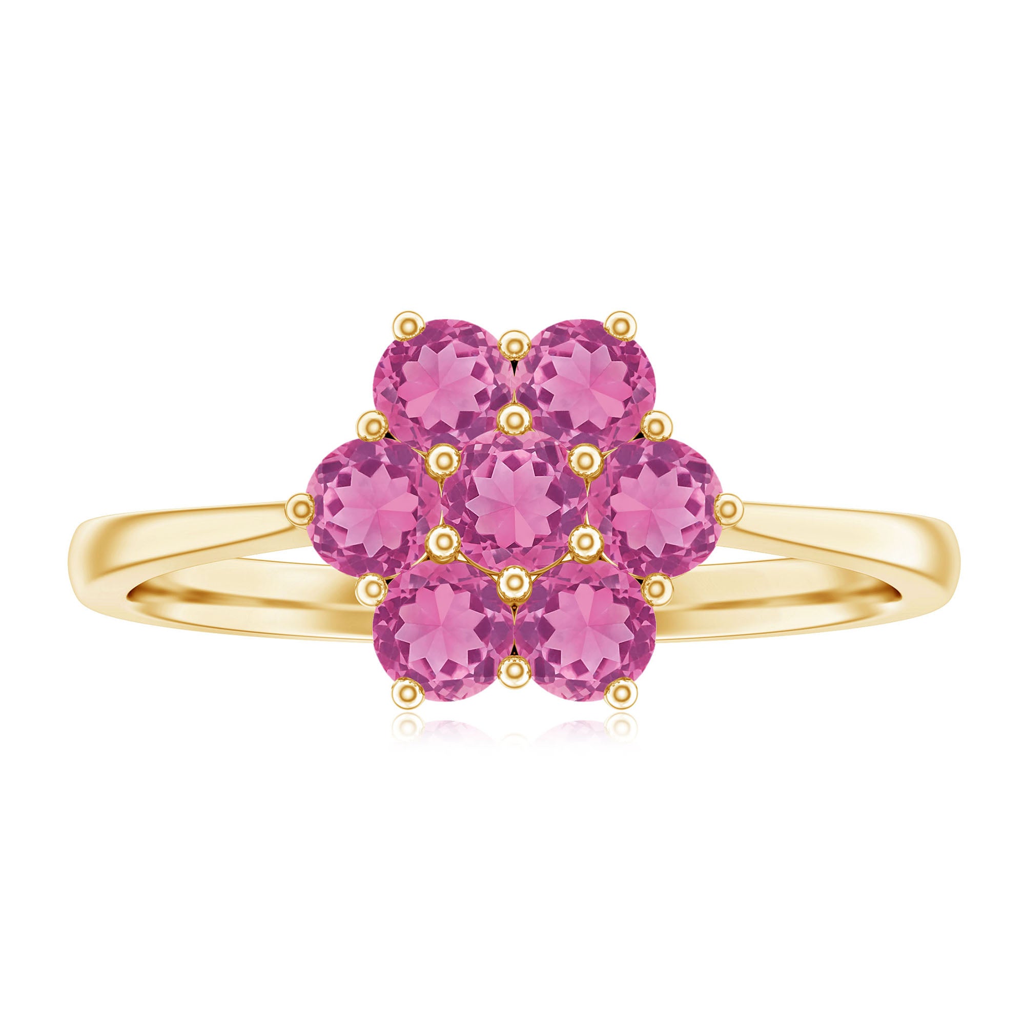 Round Shape Pink Tourmaline Flower Engagement Ring AAA - Rosec Jewels