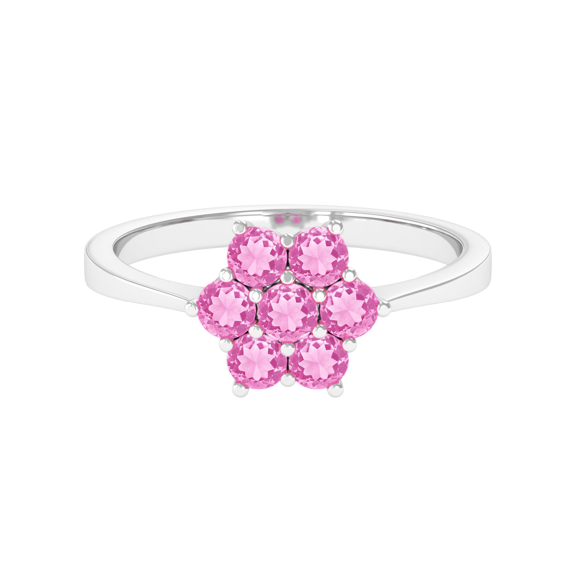 1 CT Round Shape Pink Sapphire Cluster Flower Ring Pink Sapphire - ( AAA ) - Quality - Rosec Jewels