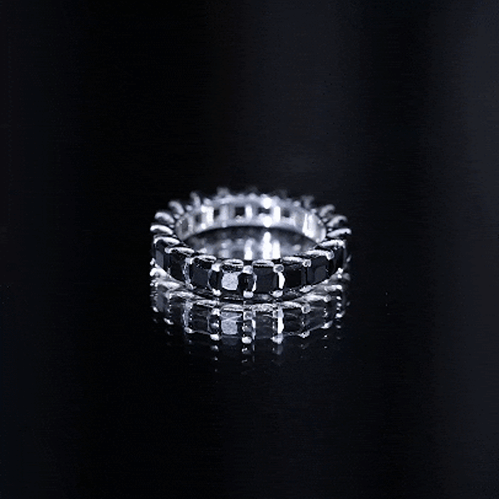 Princess Cut Black Onyx Full Eternity Wedding Band AAA - Rosec Jewels