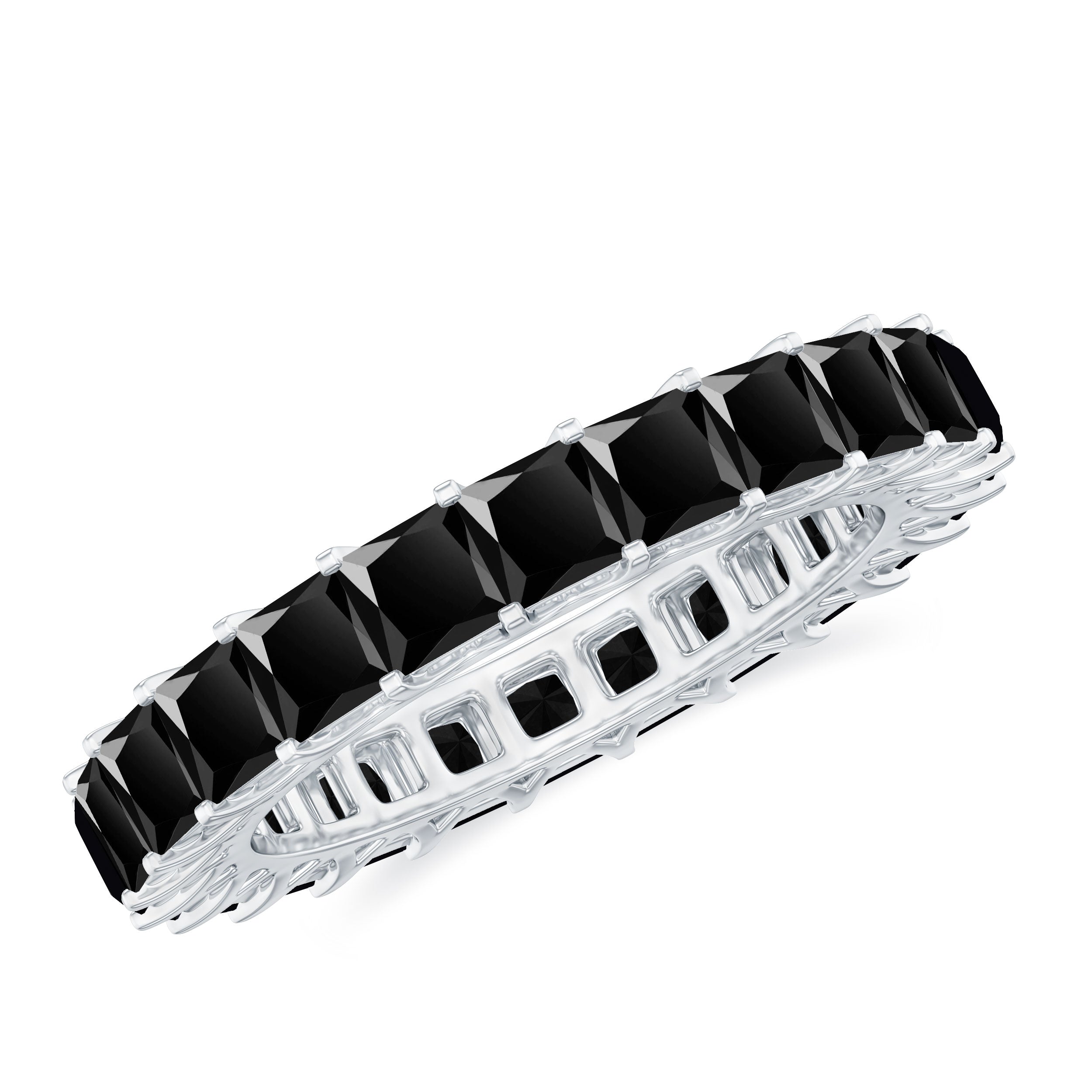 Princess Cut Black Onyx Full Eternity Wedding Band AAA - Rosec Jewels