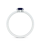 0.95 Carat Round Blue Sapphire Solitaire Ring with Diamond Side Stones AAA - Rosec Jewels