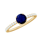 0.95 Carat Round Blue Sapphire Solitaire Ring with Diamond Side Stones AAA - Rosec Jewels