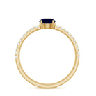 0.95 Carat Round Blue Sapphire Solitaire Ring with Diamond Side Stones AAA - Rosec Jewels