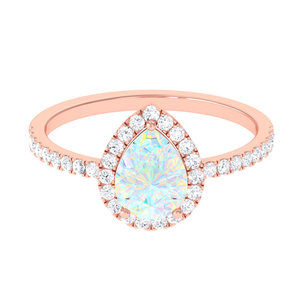 Rosec Jewels-Pear Shaped Ethiopian Opal Halo Engagement Ring with Diamond