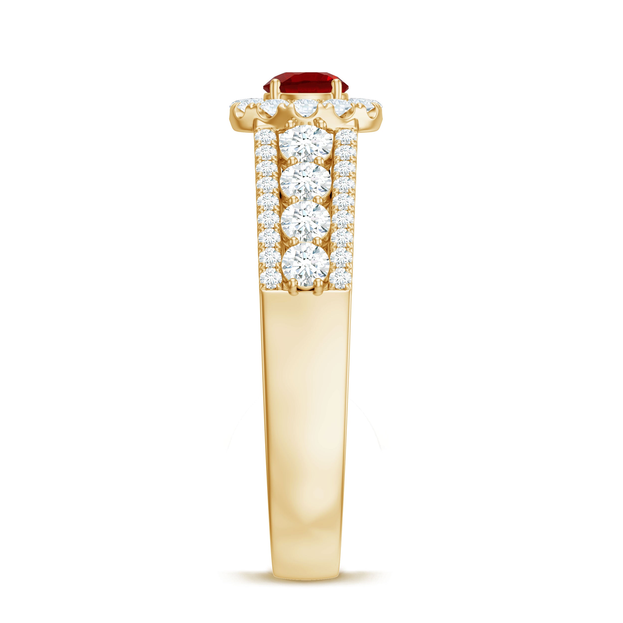 Rosec Jewels-Lab Created Ruby Side Stone Engagement Ring with Moissanite
