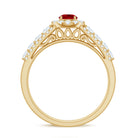 Rosec Jewels-Lab Created Ruby Side Stone Engagement Ring with Moissanite