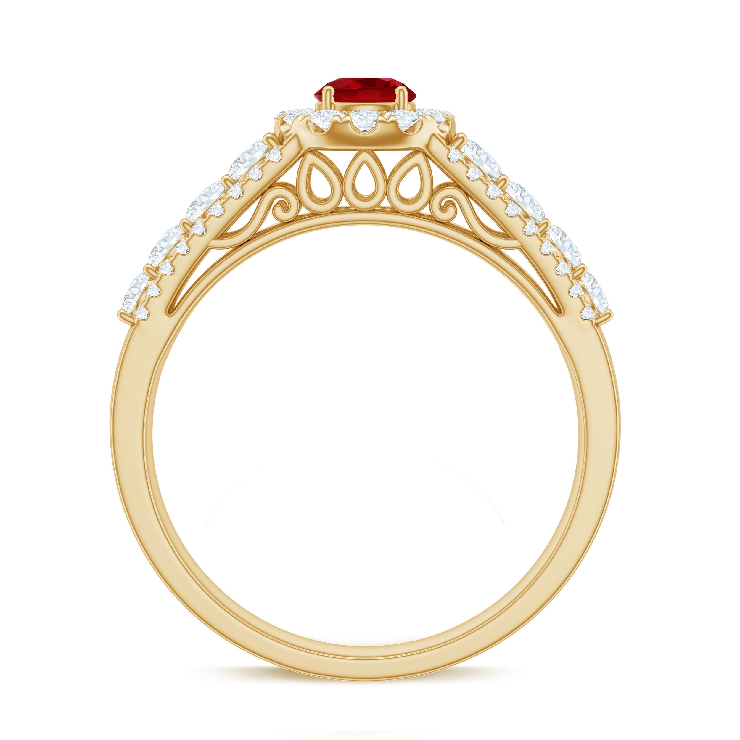 Rosec Jewels-Lab Created Ruby Side Stone Engagement Ring with Moissanite