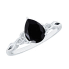 Solitaire Pear Cut Black Onyx Engagement Ring with Celtic Band AAA - Rosec Jewels
