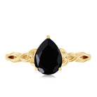 Solitaire Pear Cut Black Onyx Engagement Ring with Celtic Band AAA - Rosec Jewels