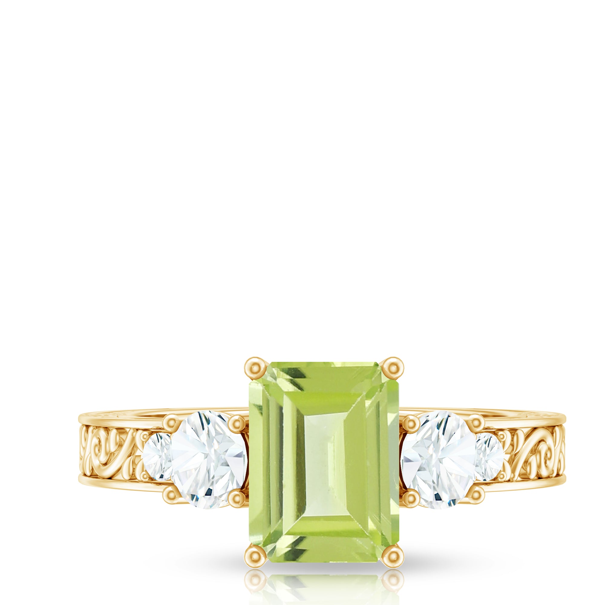 Vintage Style 1.8 Carat Peridot Emerald Cut Engagement Ring with Moissanite AAA - Rosec Jewels