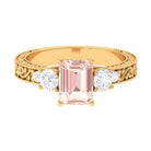 2.25 CT Octagon Cut Morganite and Moissanite Three Stone Engraved Anniversary Ring Morganite - ( AAA ) - Quality - Rosec Jewels