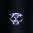 Natural 0.9 Carat Amethyst Heart Engagement Ring with Diamond Halo AAA - Rosec Jewels