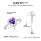 Natural 0.9 Carat Amethyst Heart Engagement Ring with Diamond Halo AAA - Rosec Jewels