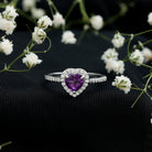 Natural 0.9 Carat Amethyst Heart Engagement Ring with Diamond Halo AAA - Rosec Jewels