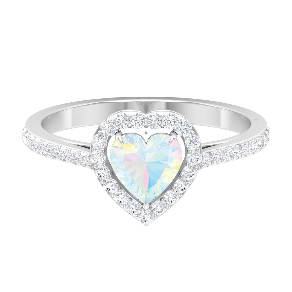 Rosec Jewels-1.25 CT Heart Shape Ethiopian Opal Engagement Ring with Diamond Accent