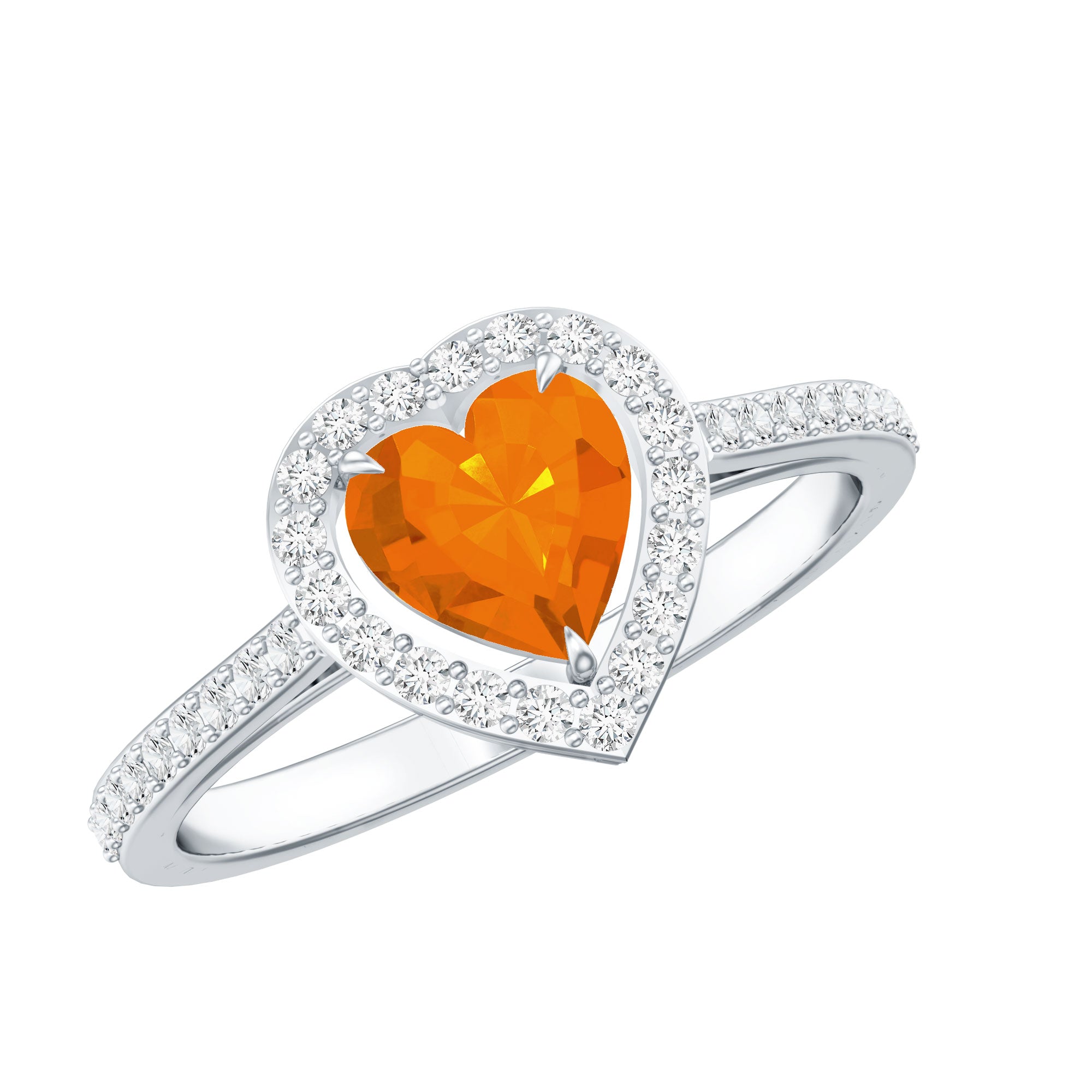 1 Carat Heart Shape Fire Opal Engagement Ring with Diamond Halo AAA - Rosec Jewels