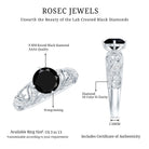 Round Created Black Diamond Vintage Inspired Engagement Ring with Diamond AAAA ( Synthetic ) - Rosec Jewels