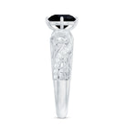 Round Created Black Diamond Vintage Inspired Engagement Ring with Diamond AAAA ( Synthetic ) - Rosec Jewels