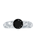 Round Created Black Diamond Vintage Inspired Engagement Ring with Diamond AAAA ( Synthetic ) - Rosec Jewels