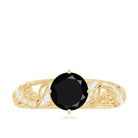 Round Created Black Diamond Vintage Inspired Engagement Ring with Diamond AAAA ( Synthetic ) - Rosec Jewels